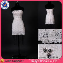 Elegante Beaded Beaded A linha de renda no joelho vestidos de casamento de comprimento